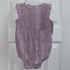 Carter's Lavender Check Baby Romper with Bee Design